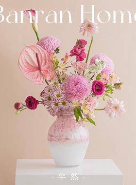 粉肌理变复古法色式芬顿玻高级艺术手工琉璃璃渐花瓶花EIS器插花