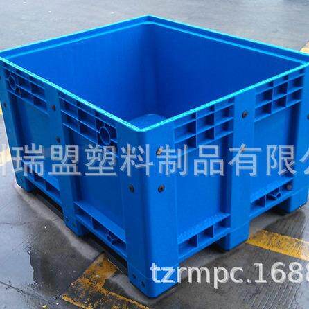 卡厂直家销1210密封URM板箱色灰色镂空塑料卡板箱可带轮蓝带盖