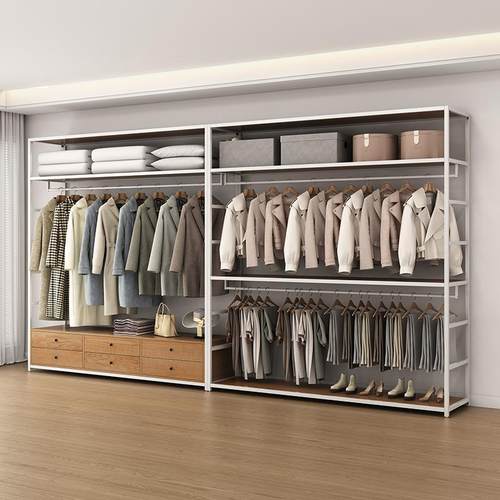 Ya衣室帽间架子ZIB组装开式衣放柜铁艺双层金属框架卧落地挂衣帽l