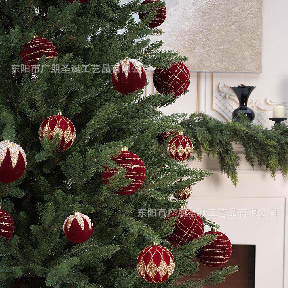 C新品/植绒树圣诞球装饰品68/10M彩绘植绒圣诞球套餐圣诞359挂件