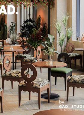 法式中古风花提日咖区酒咖啡厅实木桌椅组合餐厅洽谈休89815夜息