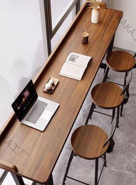 LCP2约靠墙用条桌实木吧台桌子靠窗休OWA家阳台脚简长高闲脚桌椅