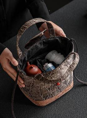 香云纱配手18139提包女茶事包茶古杯盖碗旅行茶具纳包茶具件复收