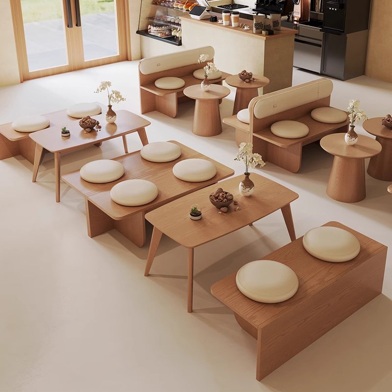 原木风甜品奶茶i店咖啡厅网红靠墙卡座沙发商用西餐厅长条凳椅组