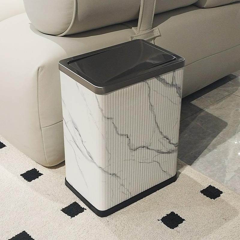 摇盖式垃圾桶家用厅室卫生间方形摇盖新中高档皮革窄缝不锈卧钢式