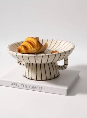 现代式中古黑66ww白条纹意水果盘摆法件客厅茶几家用品复古创甜盘