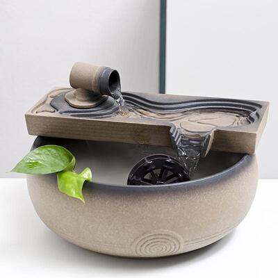 桌面IOR陶瓷流水湿摆件招财喷泉茶意空间装饰水景循环加办公室禅