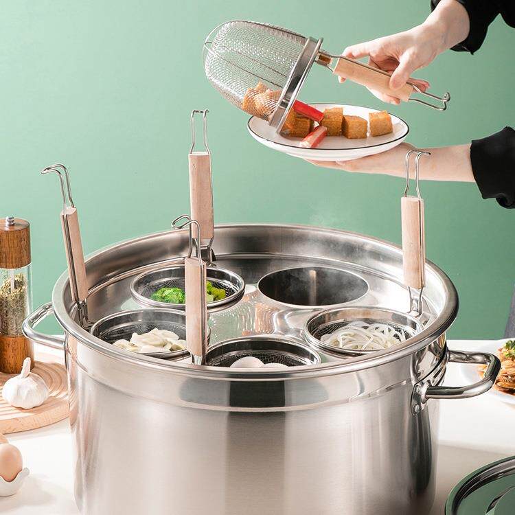 面锅XRF馄饺子高饨汤锅烧水麻辣烫摊锅煮摆不锈钢汤锅熬汤桶商用