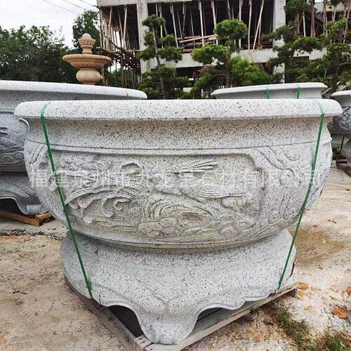 雕青鱼缸仿古石石SD-012头花手盆荷花石缸养鱼石槽室石外庭院水缸
