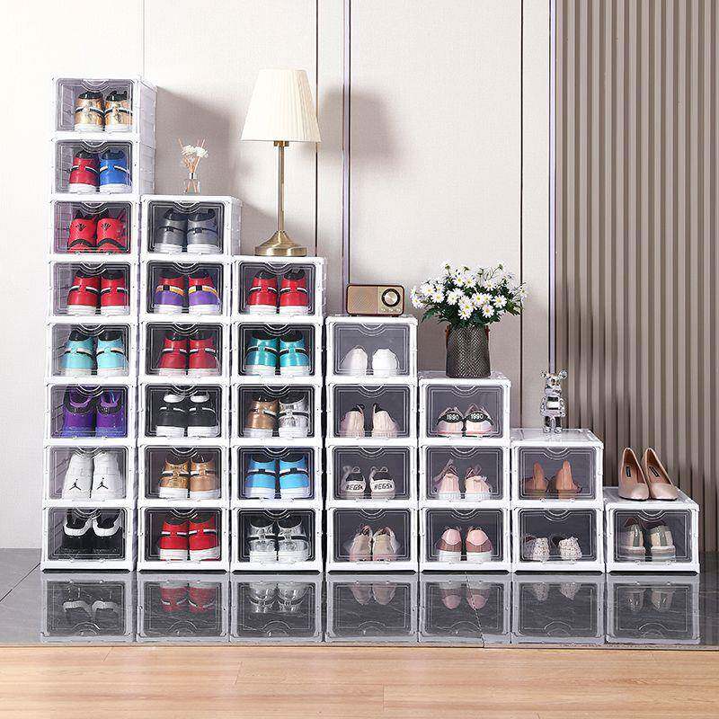 加DKF厚可折鞋盒免安装叠鞋盒叠鞋折架多层防尘叠透明伸缩式零食