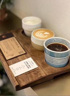 实木咖啡盘杯托盘一三OSC豆三喝杯盘创意孔啡木咖托盘一茶三喝杯