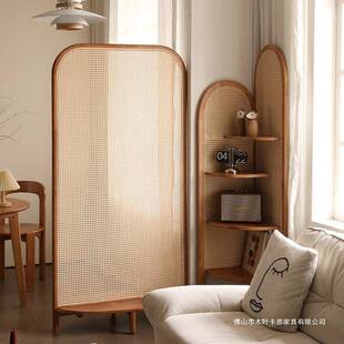 北新欧隔断客简厅玄入户中式卧室可移动约遮挡WZJ座屏藤编实木屏