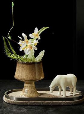 轻法式中古瓷花高级感陶小花器古情绪稳复定摆件摆花艺装饰陈XYH