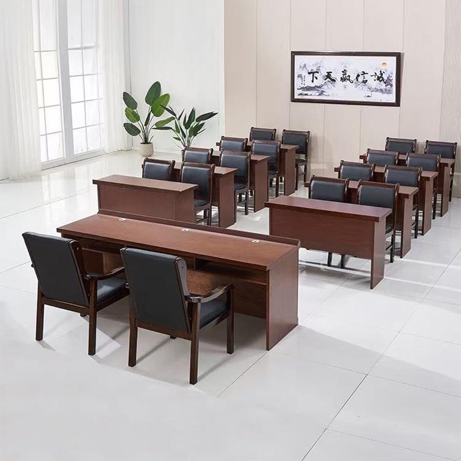 双人议会桌椅组合油漆会议木室条桌实贴条皮长桌0001培训条形桌组
