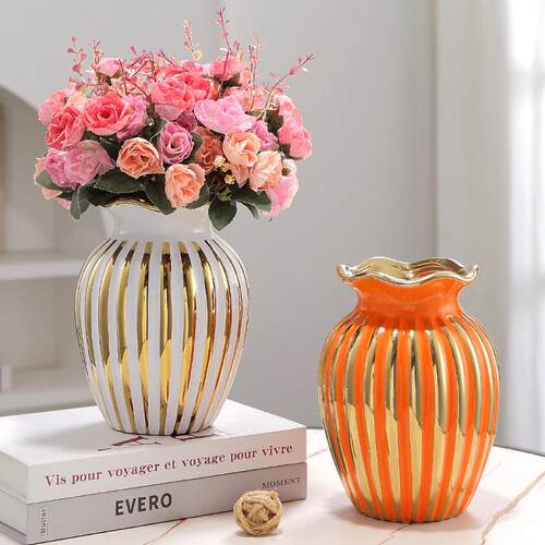 档新款高玫瑰仿真花花瓶摆件客厅绢茶几花艺餐桌VFN电视柜带摆花