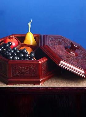 老挝龙红酸枝盘凤呈果祥果盘实木干果盒大LOP-276糖果盒新中式水