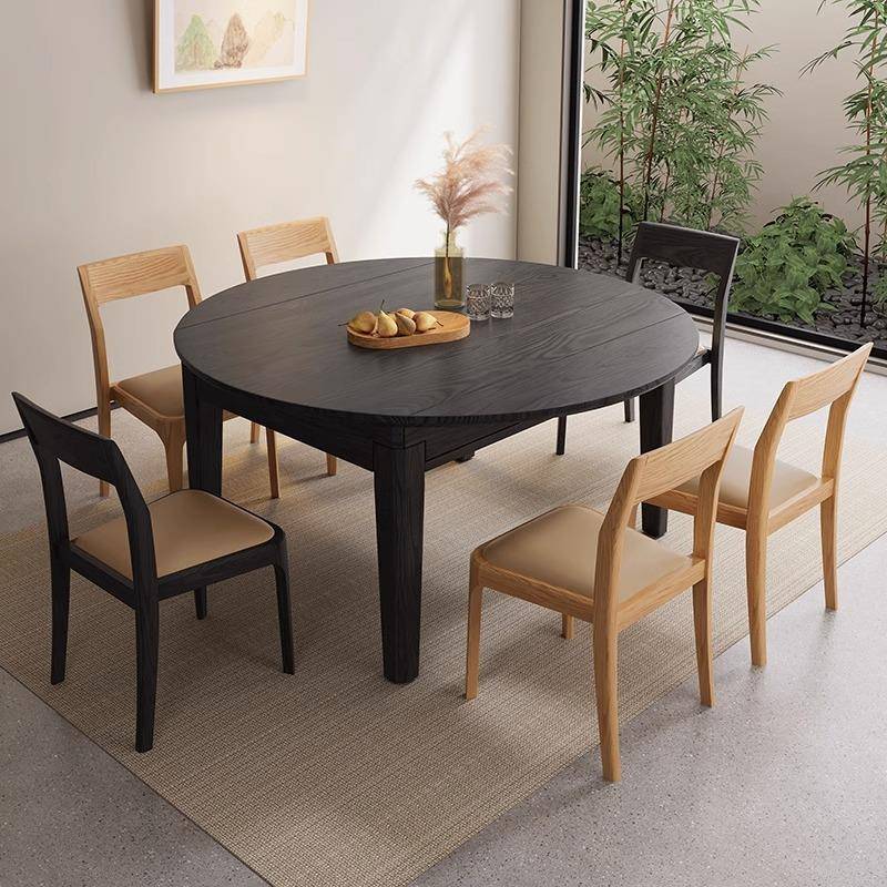 北欧藤编实餐桌椅组合伸缩B666#折叠木桌小型白蜡木圆桌侘寂风户