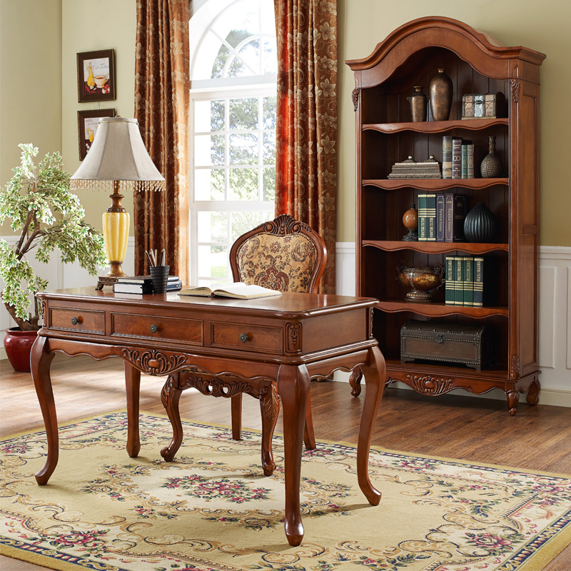 美式轻奢简约橡木书桌1.2米w1.4米写字桌做旧小书桌家用电脑办公
