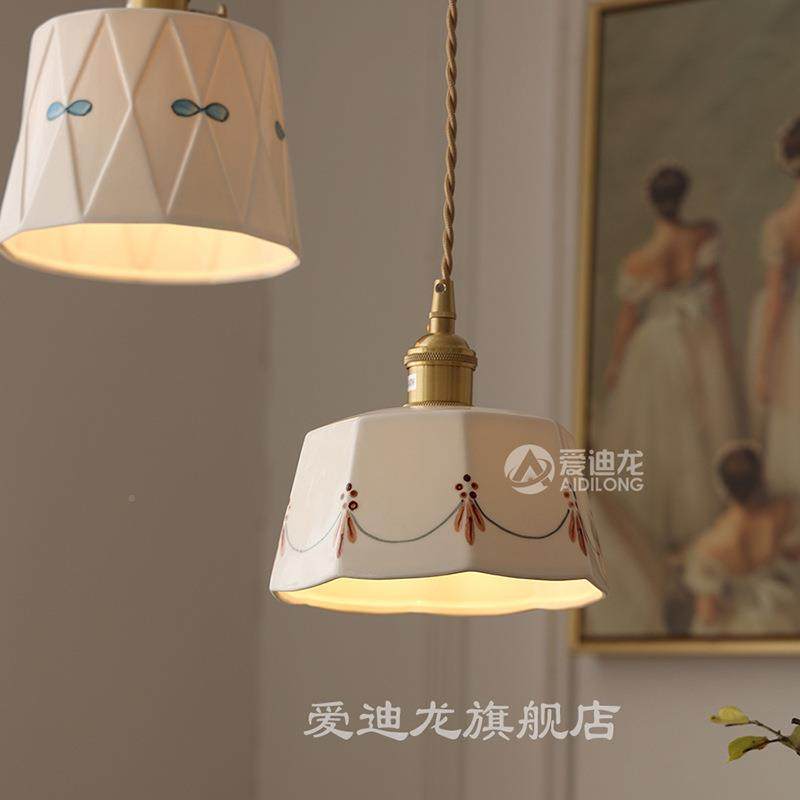 式复古黄铜面手绘陶日瓷吊灯简约室床699头卧餐厅釉吧台玄关飘窗,家装灯饰光源,智能吊灯,淘宝优惠券,粉丝福利购,淘宝优惠卷