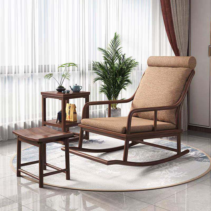 新中式全实木椅摇椅单FAA人沙躺椅客厅家用阳台休闲懒人摇发子逍
