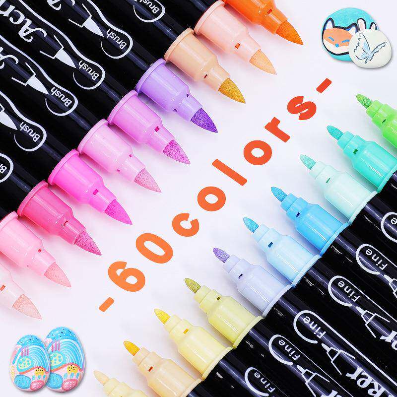 颜广纳612丙烯马克笔60烯双头不透纸水性可叠色丙笔料软头669画色