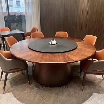 酒所店电2动大圆桌2米3米餐桌饭餐厅包厢会新店中式实木转盘15113