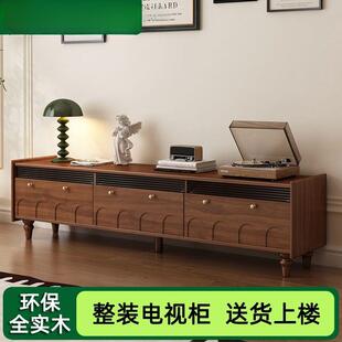 美式复全古电柜实木烤漆客柜厅收纳柜视一体落WFM地中古风电视落