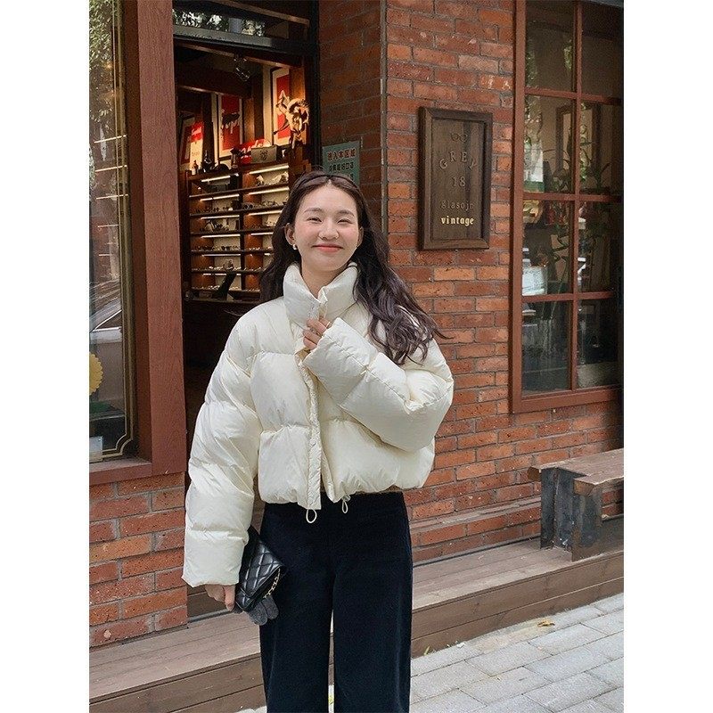 2024年秋冬季新款90白鸭绒白色外套小个子高腰短款面包羽绒服女款