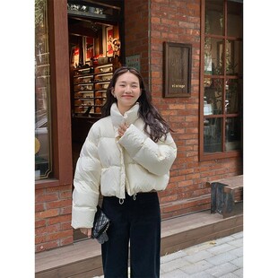 2024年秋冬季新款90白鸭绒白色外套小个子高腰短款面包羽绒服女款