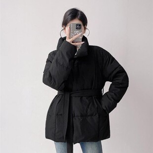 2024新款冬季羽绒服女式韩式中长时尚腰小白鸭绒加厚夹克