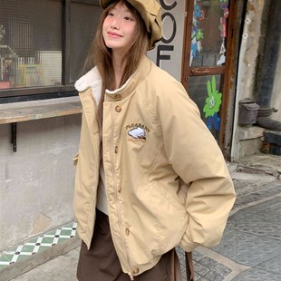 棉衣女款2025新款冬季加厚羊羔毛立领小个子棉袄超好看夹棉厚外套