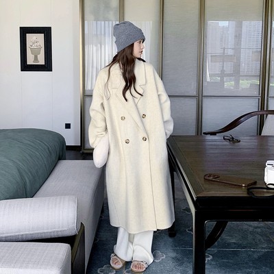 米白色赫本风呢子加厚秋冬季毛呢外套中长款小个子双面羊绒大衣女