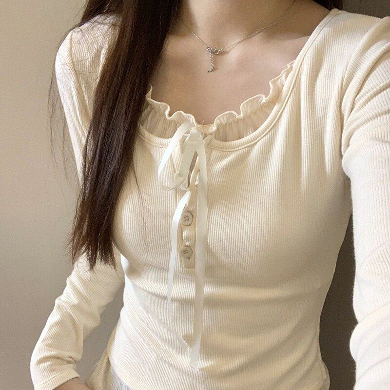 假两件内搭打底衫女新款秋季chic修身正肩长袖白色短款上衣小个子