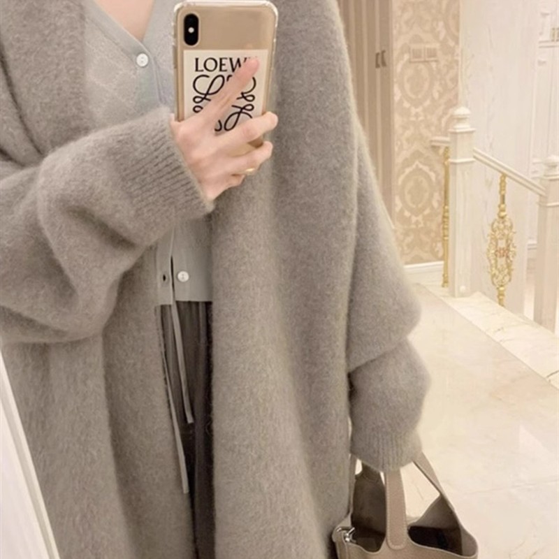 高级感软糯中长款毛衣外套女秋冬奶fufu慵懒风针织开衫高质感上衣