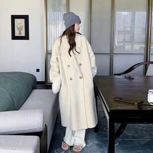 米白色赫本风呢子加厚秋冬季毛呢外套中长款小个子双面羊绒大衣女