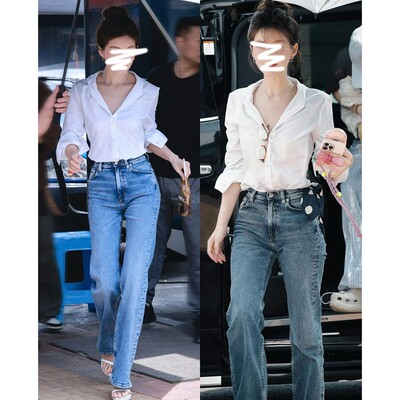 赵露思许妍同款白衬衫白色上衣女穿搭套装衬衣v领高级感修身收腰