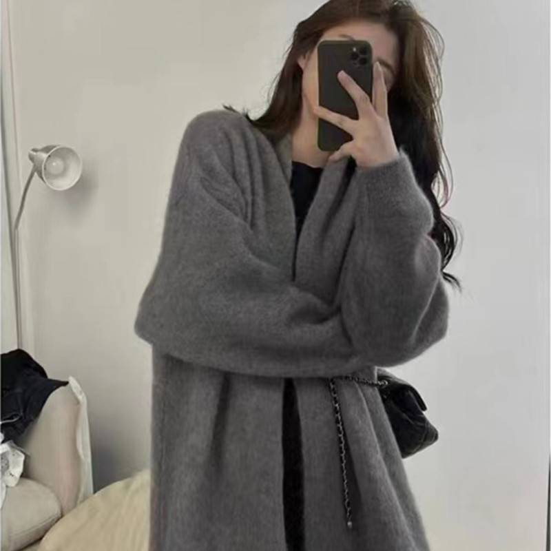 高级感软糯慵懒风韩版宽松显瘦中长款针织开衫纯色外穿毛衣外套女