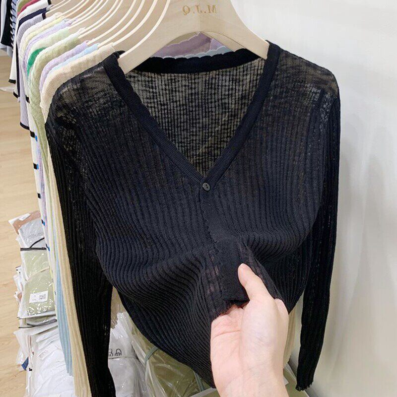 针织开衫外套女2025夏季薄款宽松长袖防晒空调衫外搭披肩冰丝罩衫