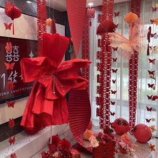 结婚婚布置女卧室装饰方客厅拉套F9899SMM花新房晨袍背景装婚庆用