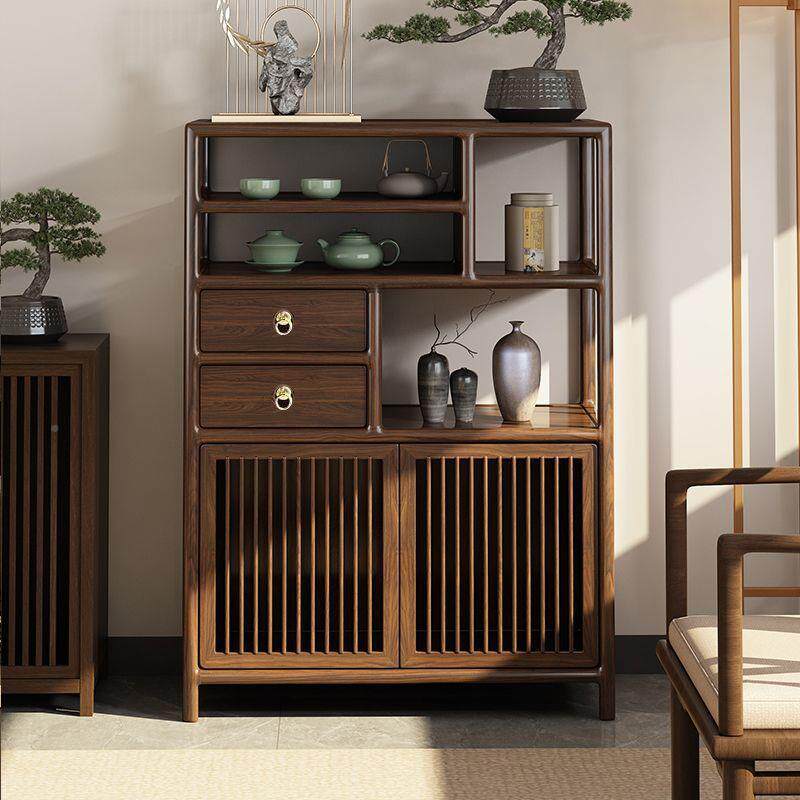 茶新古中博架乌多宝阁茶室实木置物架边柜金叶D5200102色柜式矮柜