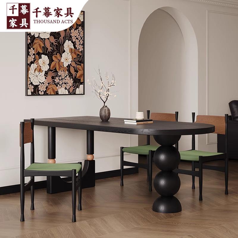 千慕复古客靠厅餐桌椅202法5新式款家用小户型墙实木WY250522饭桌