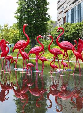 户外园林别墅庭院水池玻璃婚钢仿tb-65318真火饰烈鸟塑摆件庆道具