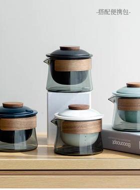 旅行茶壶具套装户露营便40081携式神茶具茶壶外玻璃快客一三杯杯