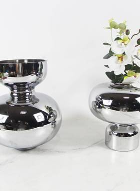 现简约电镀银色彩色蓝色楼玻璃花瓶样板间器售5321处餐桌代花玄关