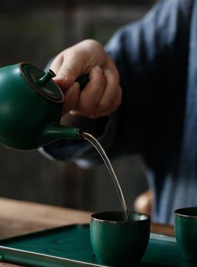 涧影复古陶瓷侧把壶中式功夫茶具茶壶手把壶泡gfcj-180家用单茶壶