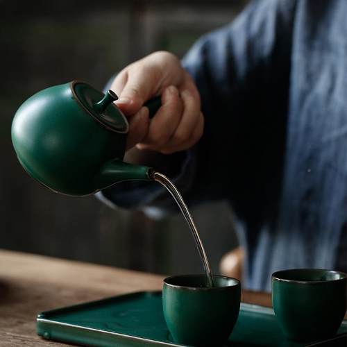 涧影复古陶瓷侧把壶中式功夫茶具茶壶手把壶泡gfcj-180家用单茶壶