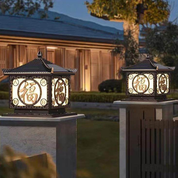 太阳能柱头两灯接电围用大门柱子灯庭2901-MY院中式墙灯灯铝材灯