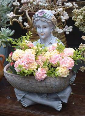 创意少女爱多肉大花号花盆复古植物园庭院饰盆栽装20190108可园艺