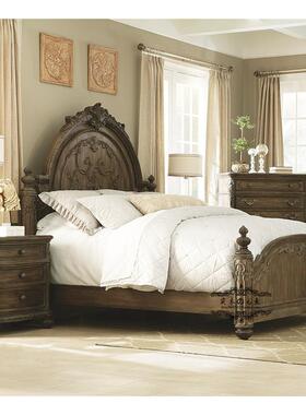 9W美式乡村实双木床欧复雕花公主床古1式.8米法368式宫廷婚床人