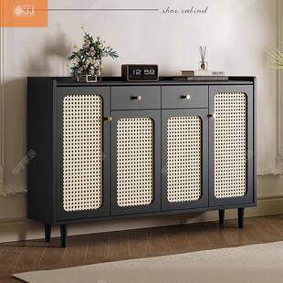 黑色入户鞋柜家用门玄收0纳柜一49579体靠墙口藤编储物柜224收纳